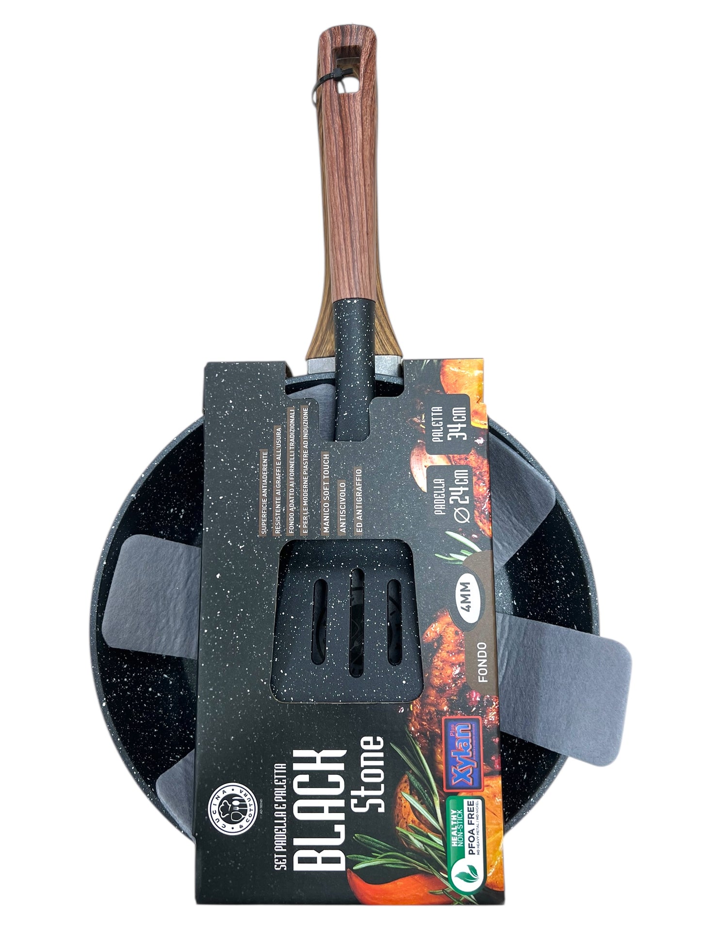 Set Padella 24 cm e Paletta Black Stone - Antiaderente e Resistente - PFOA Free
